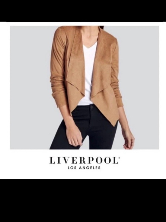 Liverpool Jackets & Blazers - Liverpool Los Angeles Brown Faux Suede Open Front Draped Cardigan Jacket Large